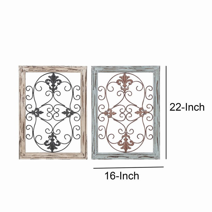 Scroll Wood and Metal Wall Panel, Assortment of 2, Black and Brown