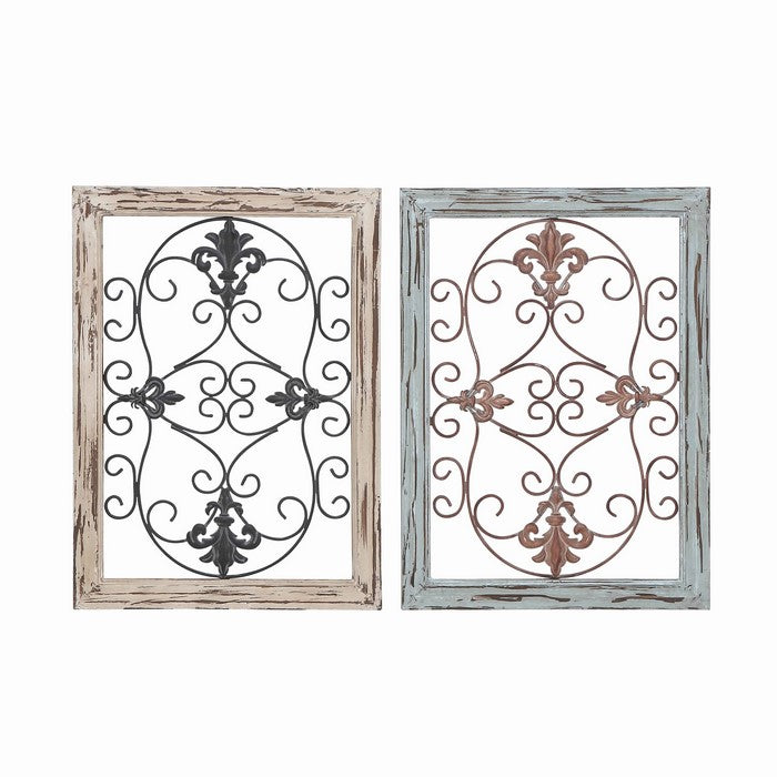 Scroll Wood and Metal Wall Panel, Assortment of 2, Black and Brown