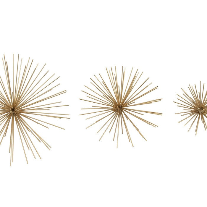 Starburst Design Metal Wall Decor, Set of 3, Gold