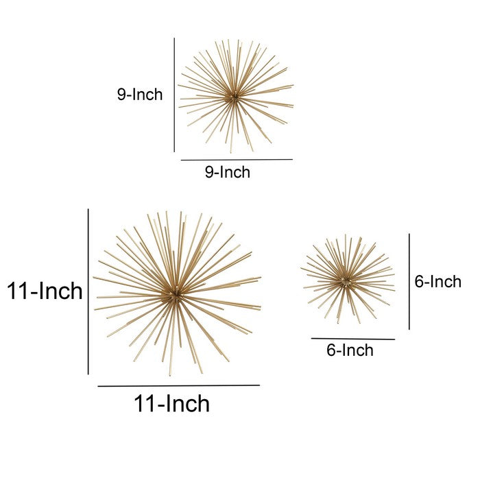 Starburst Design Metal Wall Decor, Set of 3, Gold