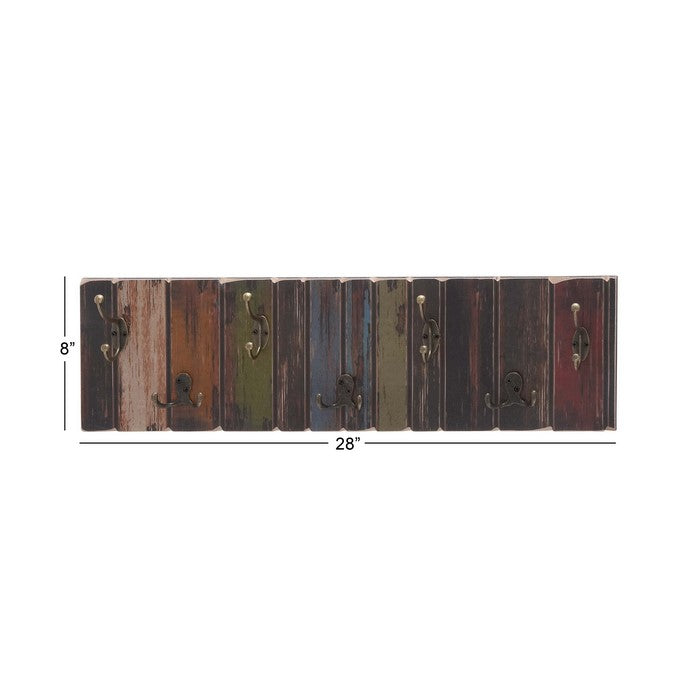 Wood and Metal Wall Hook with Distressed Details, Multicolor