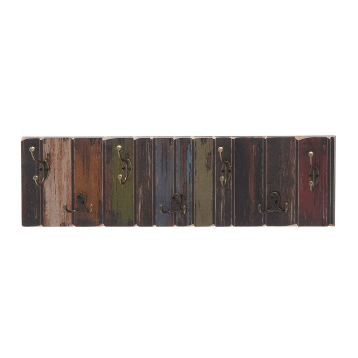 Wood and Metal Wall Hook with Distressed Details, Multicolor