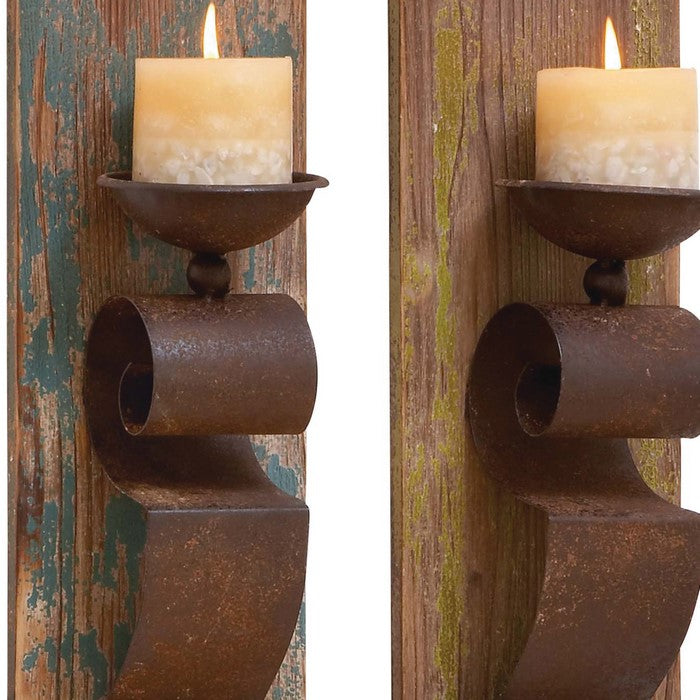 Rustic Wood and Metal Sconce, Assortment of 2, Brown