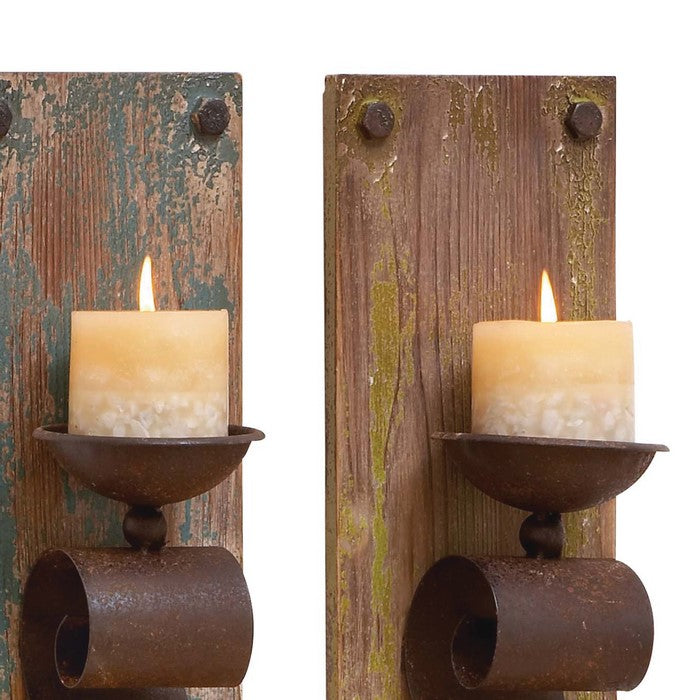 Rustic Wood and Metal Sconce, Assortment of 2, Brown