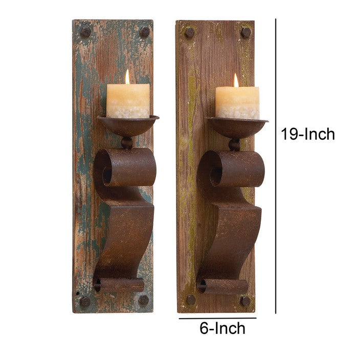 Rustic Wood and Metal Sconce, Assortment of 2, Brown