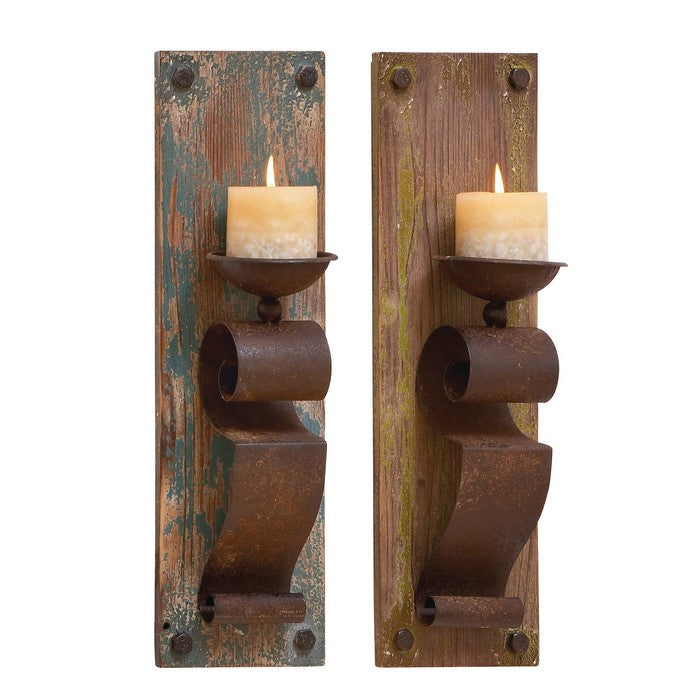 Rustic Wood and Metal Sconce, Assortment of 2, Brown