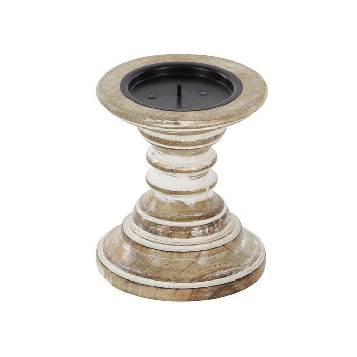 Traditional Style Wood Candle Holder, Set of 2, Brown