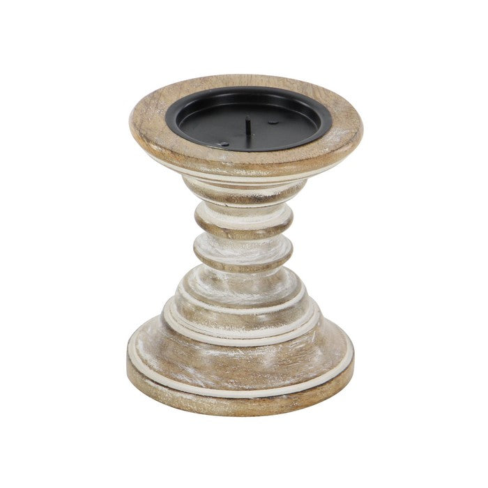 Traditional Style Wood Candle Holder, Set of 2, Brown