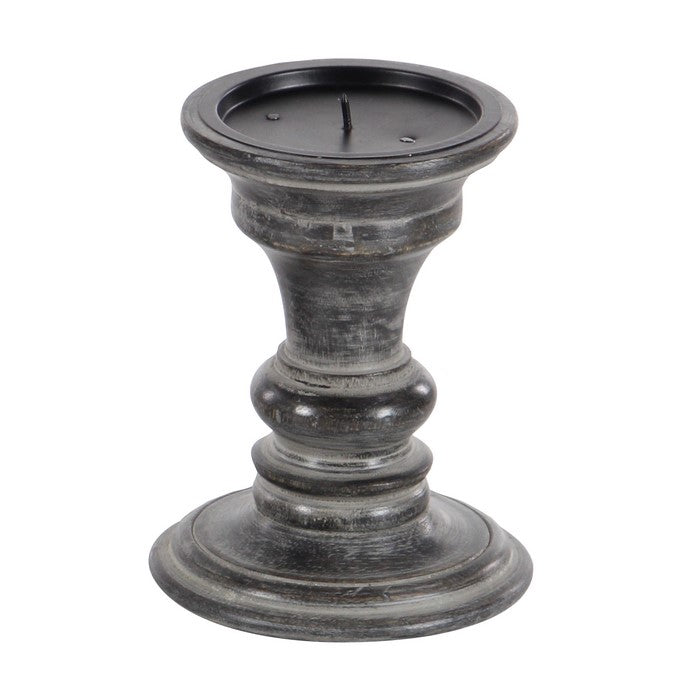 Traditional Style Wood Candle Holder, Set of 3, Black