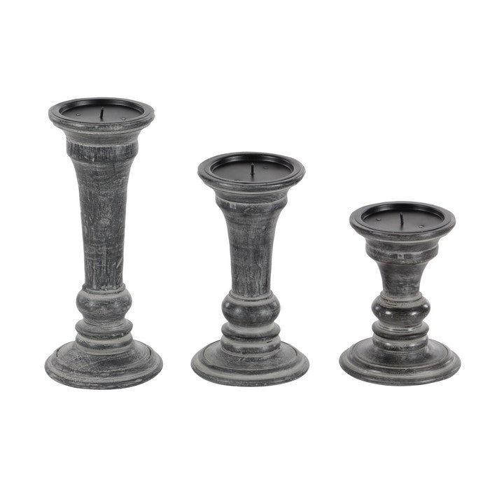 Traditional Style Wood Candle Holder, Set of 3, Black