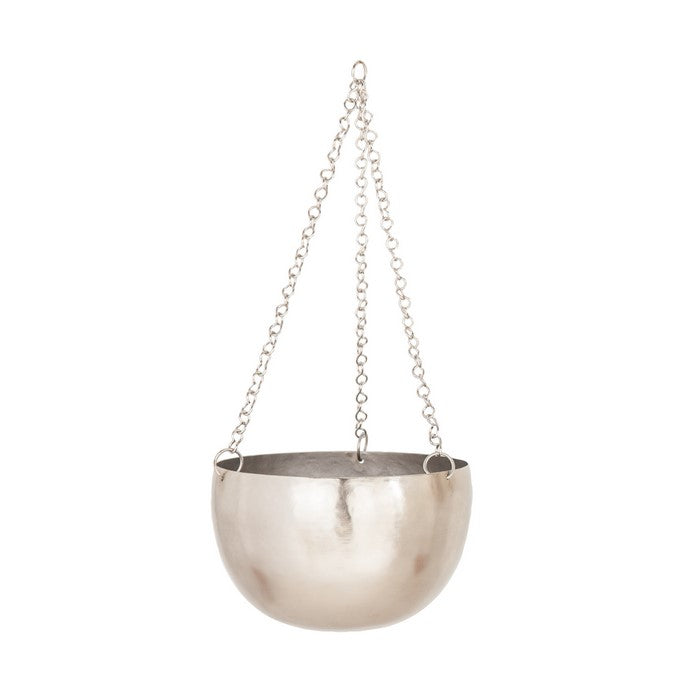 Bowl Shape Metal Hanging Planters with Chains, Set of 2, Silver
