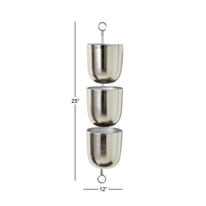 3 Tier Metal Hanging Planter with Round Pots, Silver