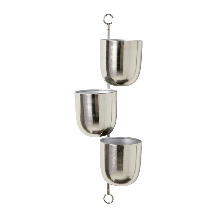 3 Tier Metal Hanging Planter with Round Pots, Silver