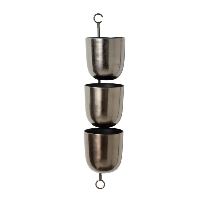 3 Tier Metal Hanging Planter with Round Pots, Black