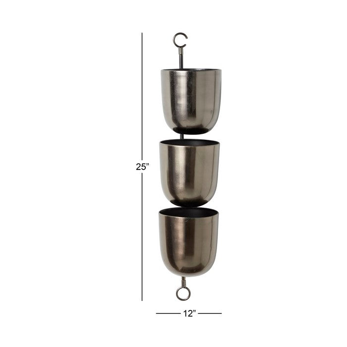 3 Tier Metal Hanging Planter with Round Pots, Black