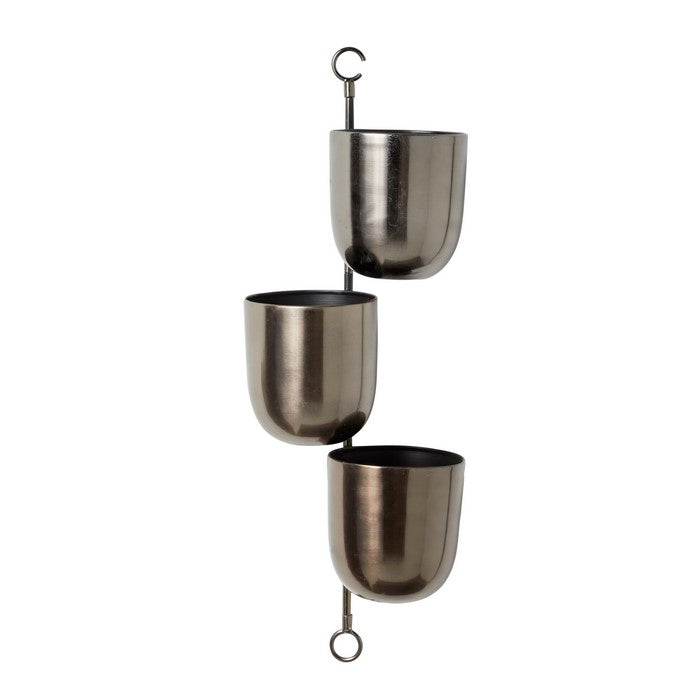 3 Tier Metal Hanging Planter with Round Pots, Black