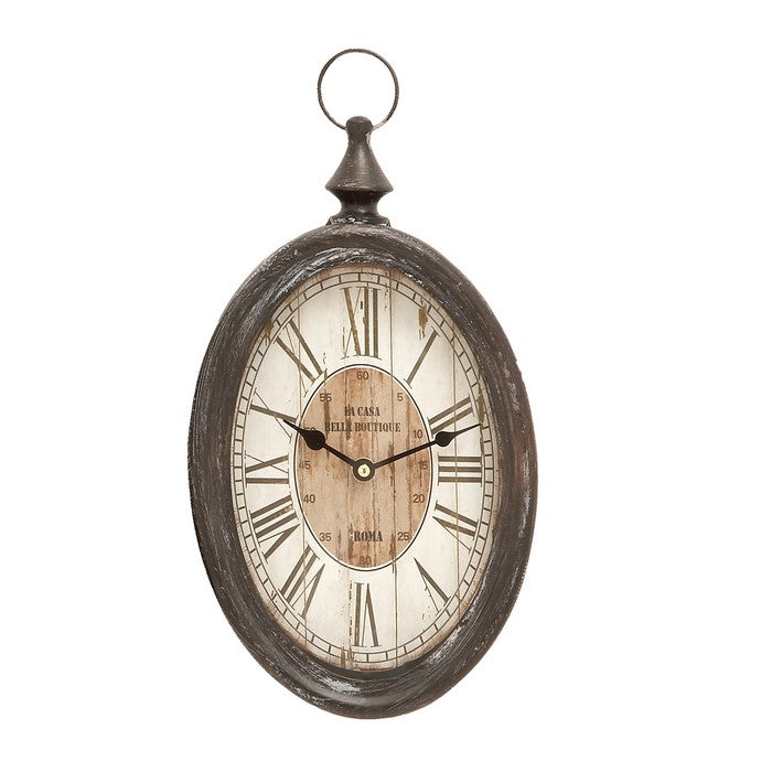 Roman Numeral Round Metal Wall Clock with Finial Top, Assortment of 2,Black
