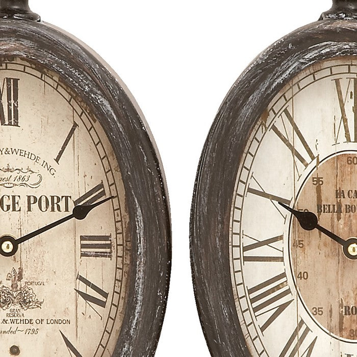 Roman Numeral Round Metal Wall Clock with Finial Top, Assortment of 2,Black