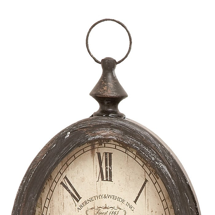 Roman Numeral Round Metal Wall Clock with Finial Top, Assortment of 2,Black