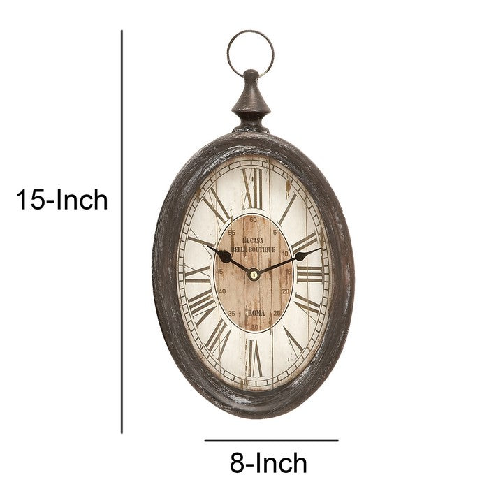 Roman Numeral Round Metal Wall Clock with Finial Top, Assortment of 2,Black