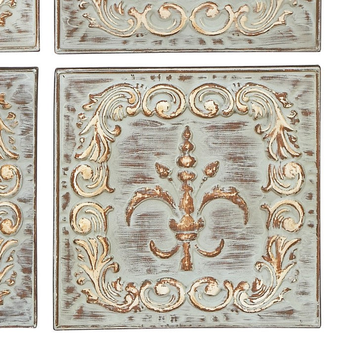 Square Metal Wall Decor with Filigree Design, Assortment of 4, Bronze