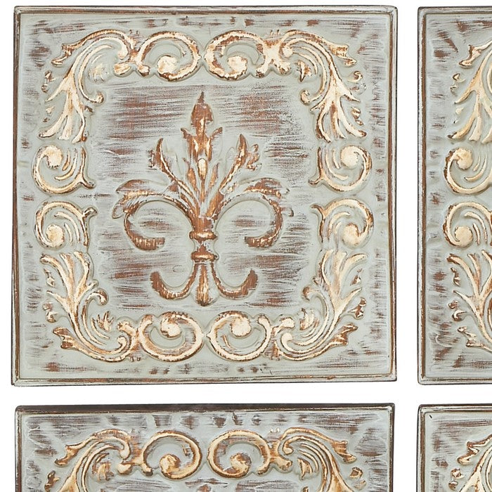 Square Metal Wall Decor with Filigree Design, Assortment of 4, Bronze