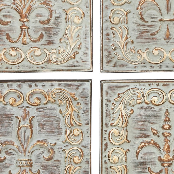 Square Metal Wall Decor with Filigree Design, Assortment of 4, Bronze