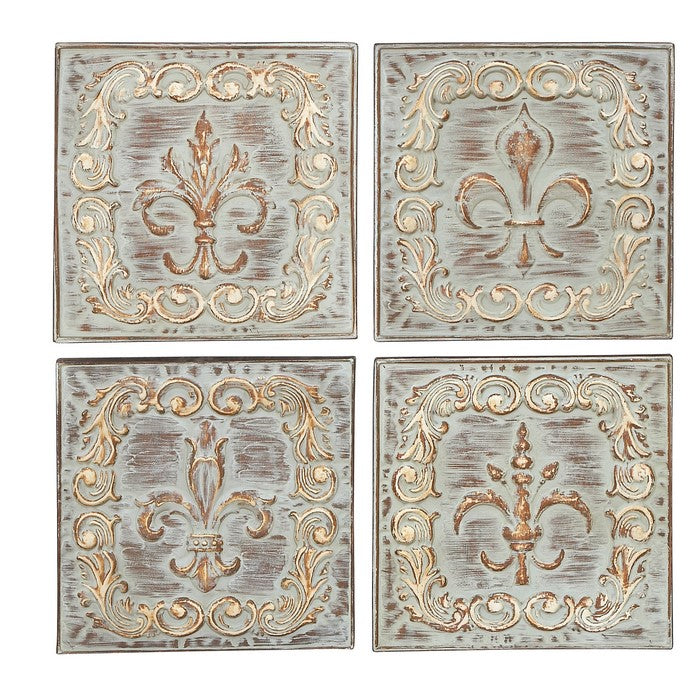 Square Metal Wall Decor with Filigree Design, Assortment of 4, Bronze