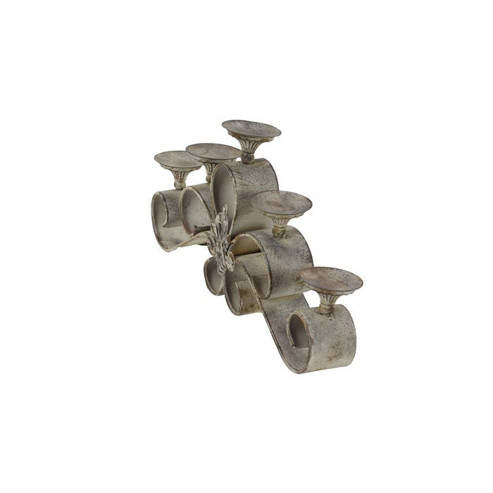 23 Inch Metal Candle Holder with Scrollwork Frame, Light Bronze