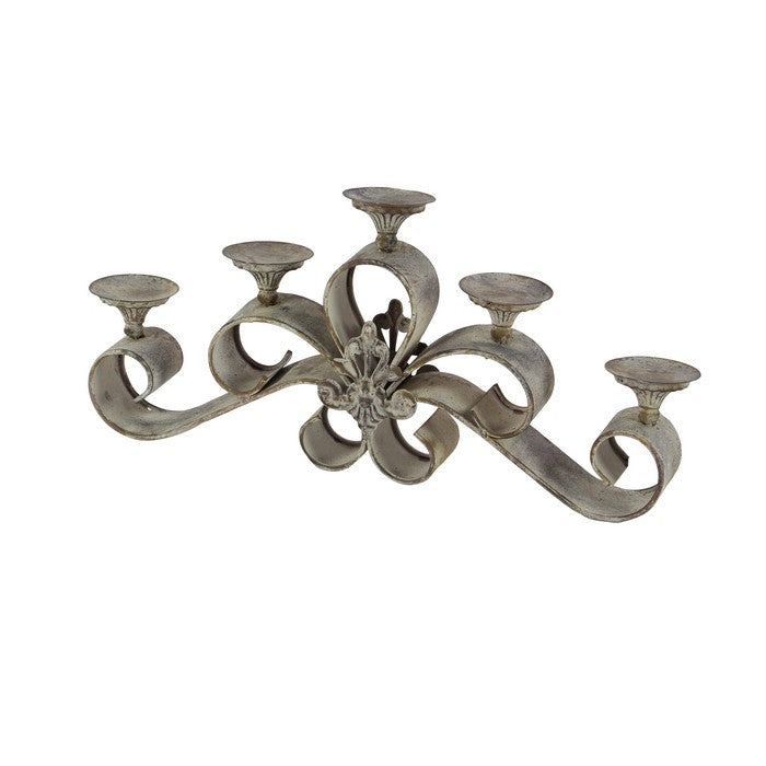 23 Inch Metal Candle Holder with Scrollwork Frame, Light Bronze