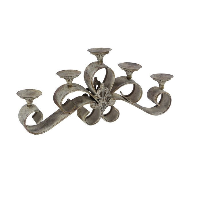 23 Inch Metal Candle Holder with Scrollwork Frame, Light Bronze