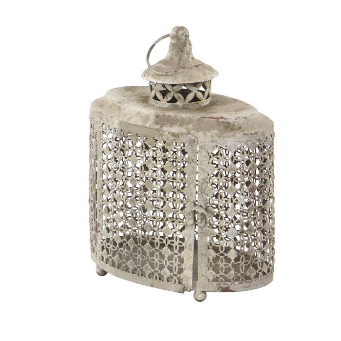 Clover Lattice Metal Candle Lantern with Ring Holder, Set of 2, Beige