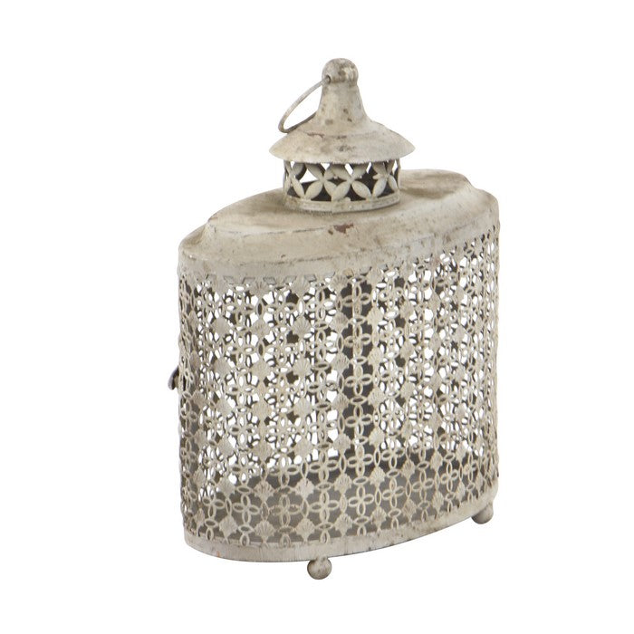 Clover Lattice Metal Candle Lantern with Ring Holder, Set of 2, Beige