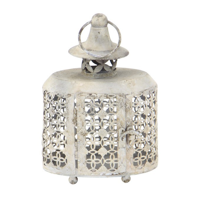Clover Lattice Metal Candle Lantern with Ring Holder, Set of 2, Beige