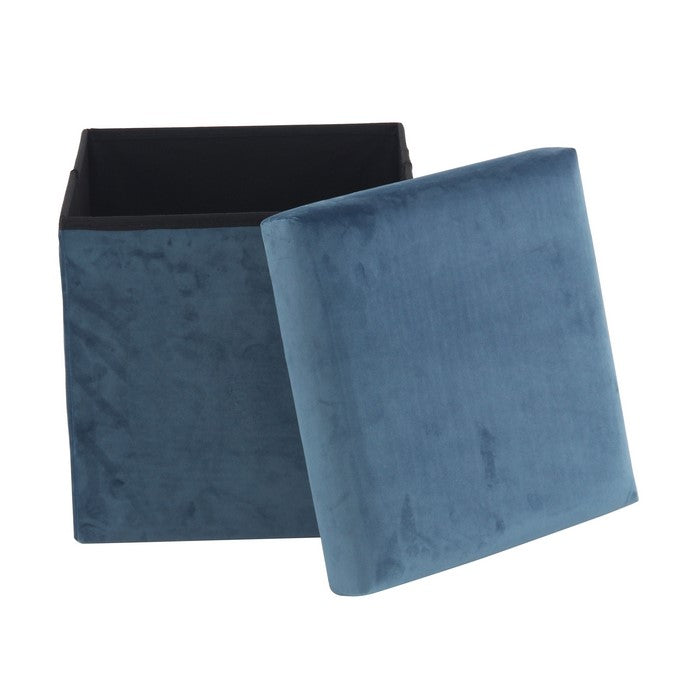 Contemporary Style Fabric Upholstered Storage Stool, Blue