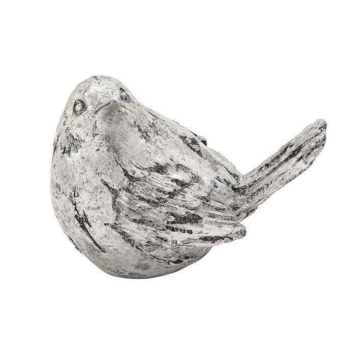 Polystone Bird Figurine with Distressed Details, Set of 2, Silver