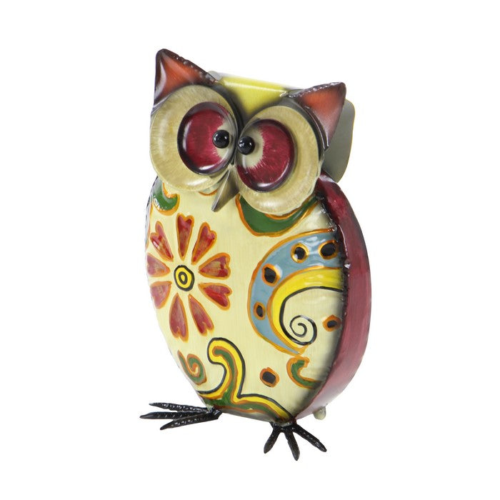 11 Inch Metal Owl Sculpture with Claw Feet, Multicolor