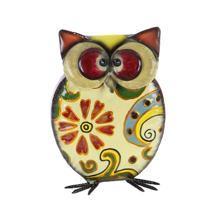 11 Inch Metal Owl Sculpture with Claw Feet, Multicolor