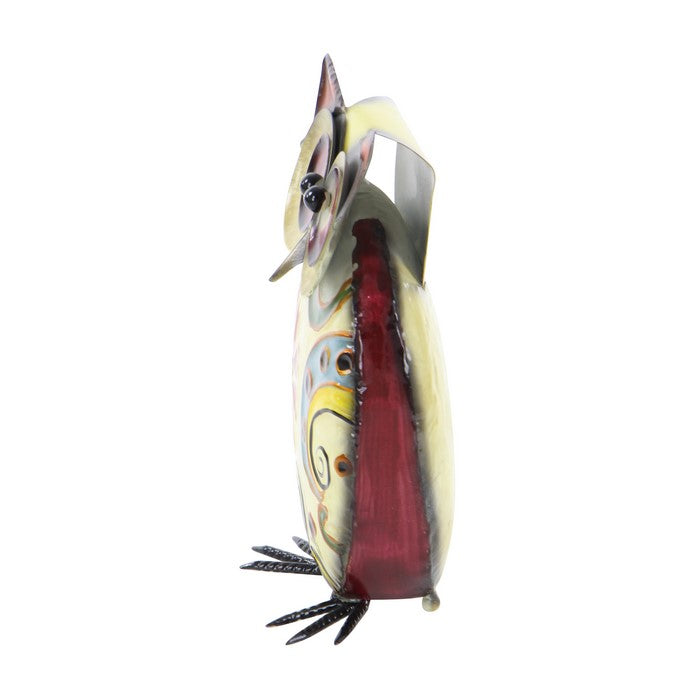 11 Inch Metal Owl Sculpture with Claw Feet, Multicolor