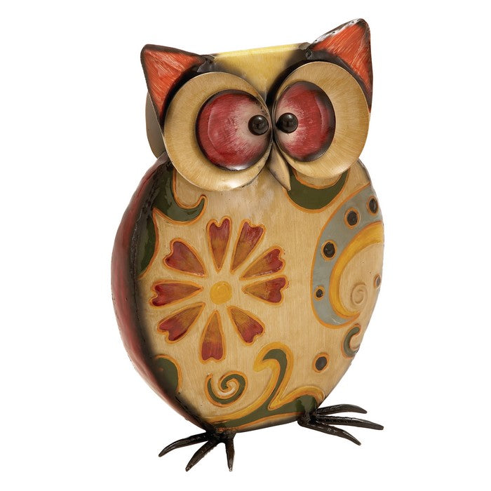 11 Inch Metal Owl Sculpture with Claw Feet, Multicolor