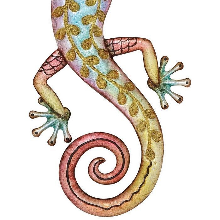 25 Inch Metal Wall Lizard Sculpture, Multicolor