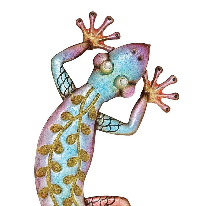 25 Inch Metal Wall Lizard Sculpture, Multicolor