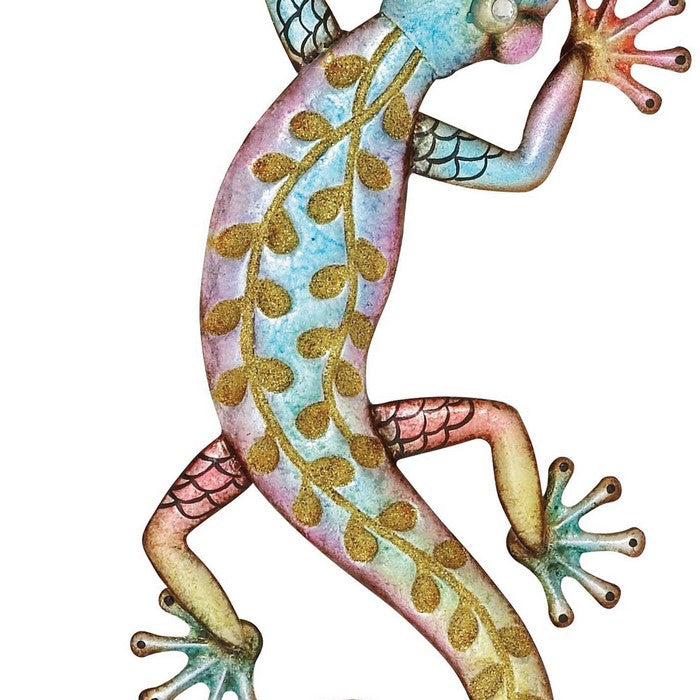 25 Inch Metal Wall Lizard Sculpture, Multicolor