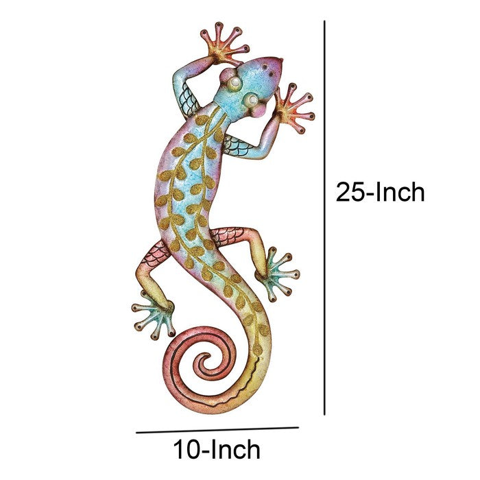25 Inch Metal Wall Lizard Sculpture, Multicolor