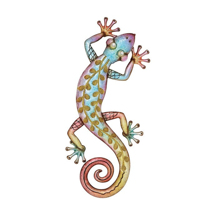 25 Inch Metal Wall Lizard Sculpture, Multicolor