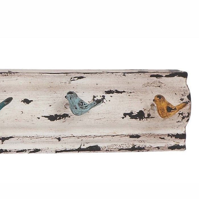 26 Inch Metal and Wood Wall Hook with Distressed Details, Washed White