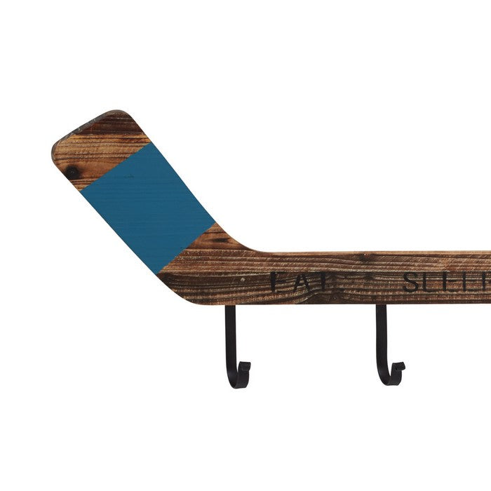 Wood and Metal Hockey Wall Hook with Typography, Brown and Blue
