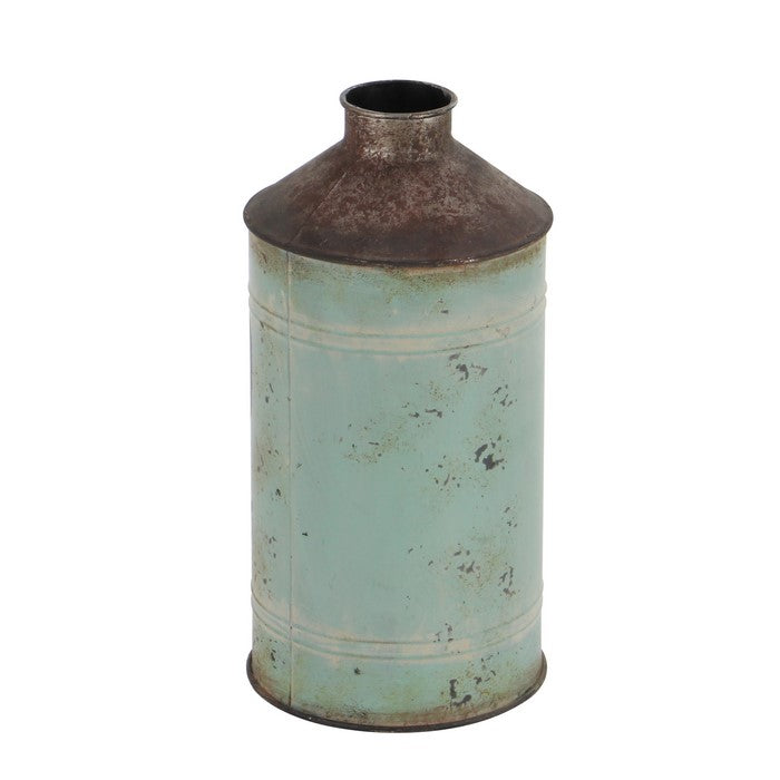Metal Vase with Beer Typography and Raised Top, Green