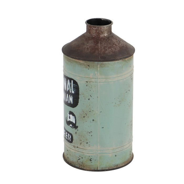 Metal Vase with Beer Typography and Raised Top, Green