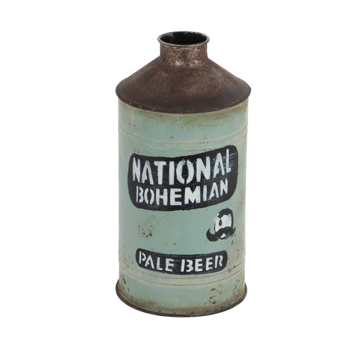 Metal Vase with Beer Typography and Raised Top, Green